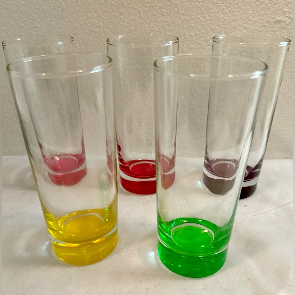 5 Vintage Highball, color bottom, glasses. 10oz (possibly Libbey)
